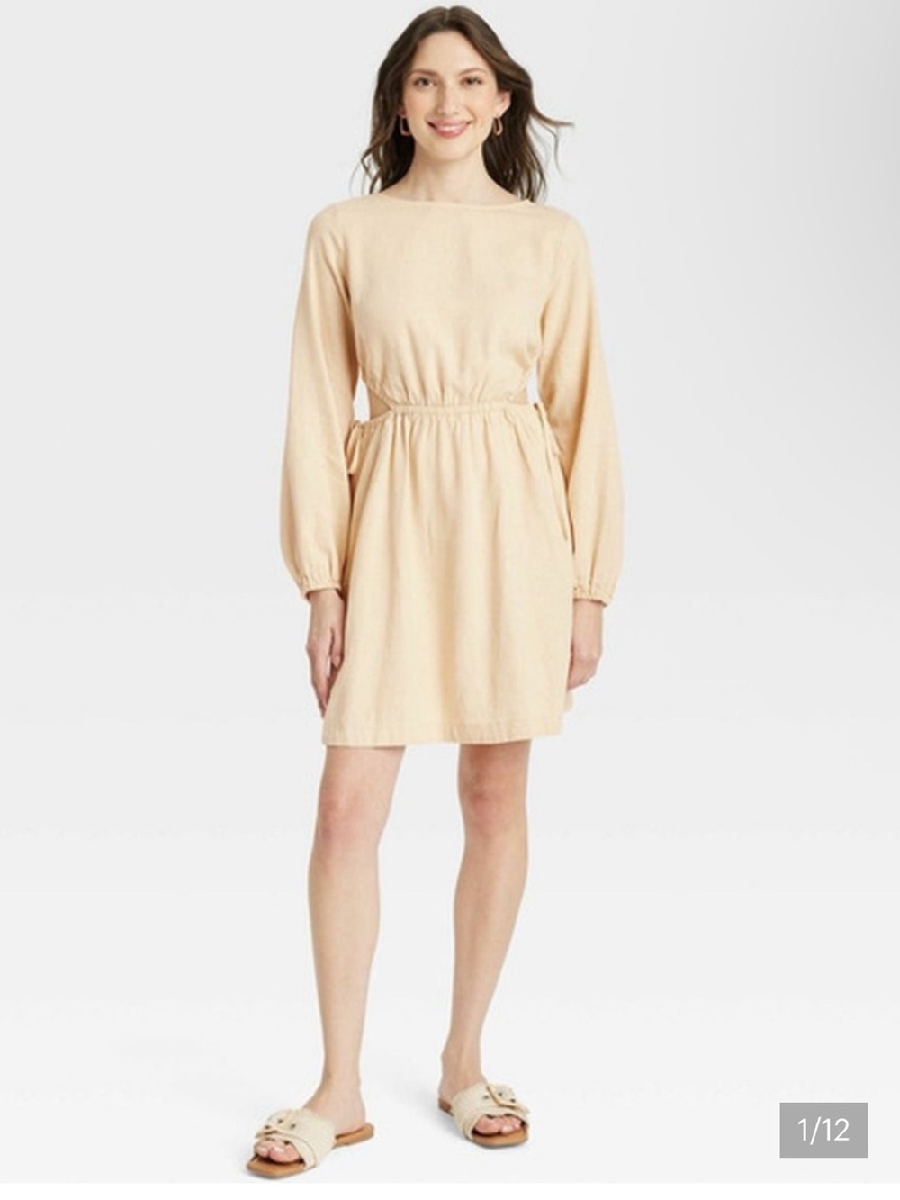 Universal Thread Beige Long Sleeve Dress With Peekaboo Waist